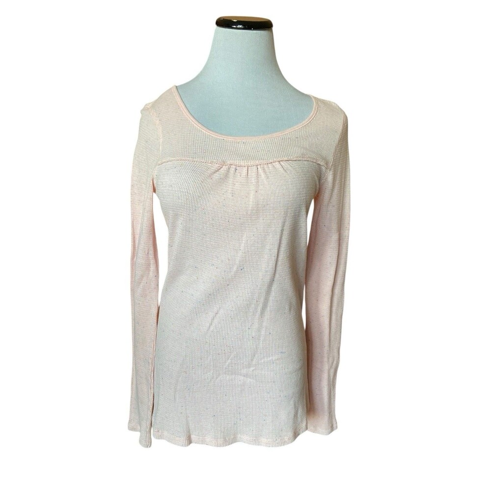 Vintage Y2K Old Navy Fitted Waffle Knit Babydoll Top Size M Pink Speckled‎ Long